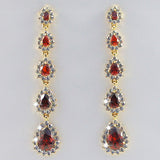 14k Yellow Gold Plated Dangle Drop Teardrop Wedding Red Crystals Earrings
