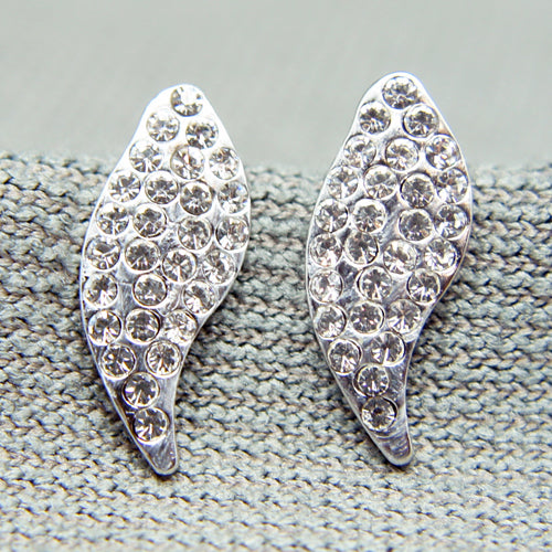 14k white Gold plated with crystals curved earrings