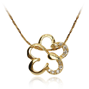 18k Gold GF flower with crystals pendant necklace
