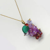 14k Yellow Gold plated Fruits Grapes Leaf Murano Crystals Pendant Necklace