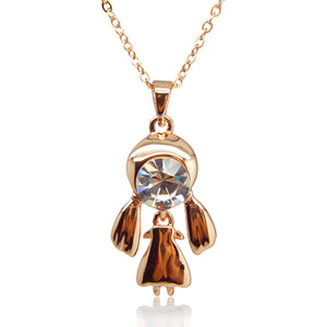 14k Rose Gold plated Diamond simulant eye girl pendant necklace