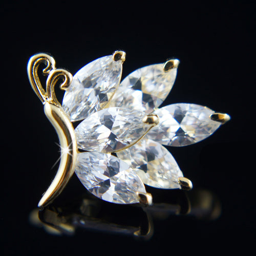 18k Gold plated Diamond simulant butterfly brooch pin