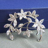 18k white Gold plated with crystals leaf filigree brooch pin