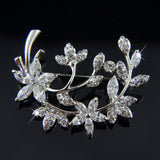 18k white Gold plated with crystals leaf filigree brooch pin