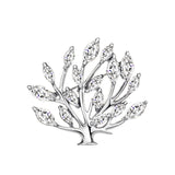 14k White Gold plated Tree Leaf with CZ Zircon Crystals brooch pin