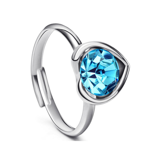 14k White Gold plt Auden Crystal Love Heart Ring Adjustable size 5 6 7 8 9 10