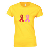 Breast Cancer HIV/AIDS Awareness Red Pink Ribbon Ladies Women T Shirt Tee Top