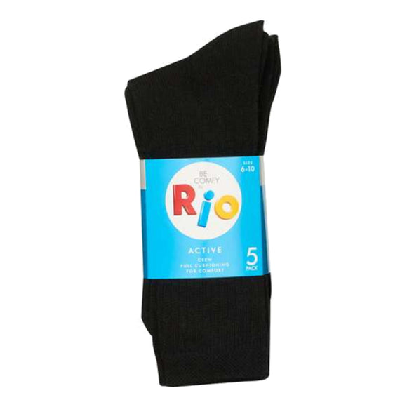 Rio 5 Pairs Men Business Work Cushion Crew Above Ankle Socks Black Bulk S7266W