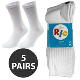 Rio 5 Pairs Men Business Work Cushion Crew Above Ankle Socks White Bulk S7266W