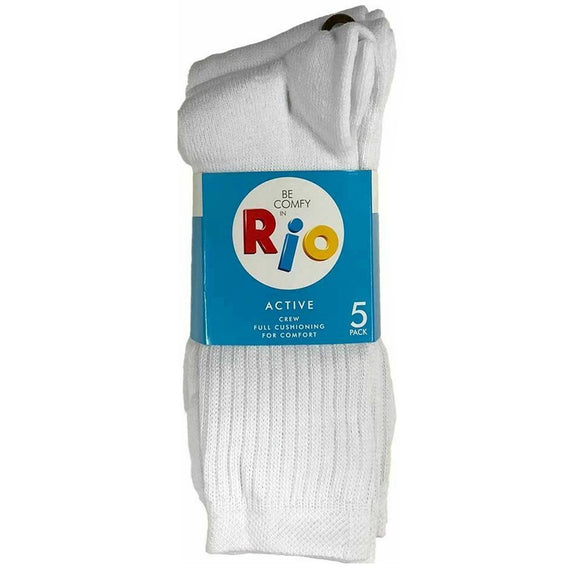 Rio 5 Pairs Men Business Work Cushion Crew Above Ankle Socks White Bulk S7266W