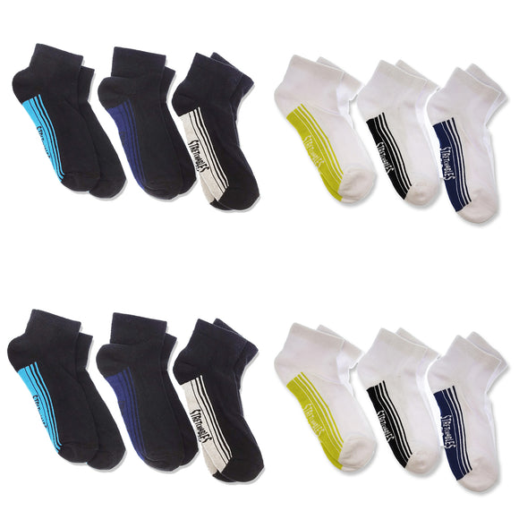 12x Rio Low Cut Cotton Rich Stretchables Cushion Men Black White Crew Socks Bulk SYHD3G