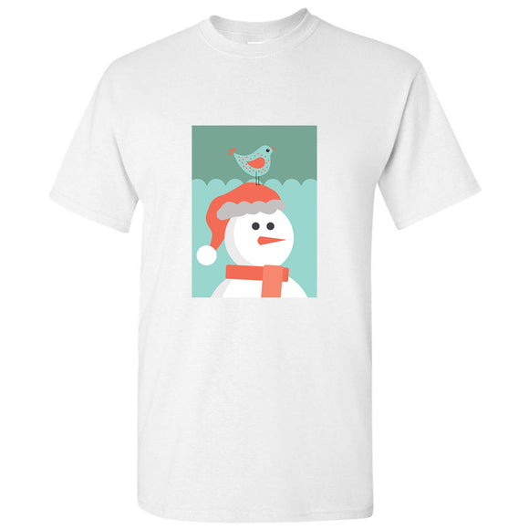 Christmas Winter Snowman Funny Cartoon Art White Men T Shirt Tee Top
