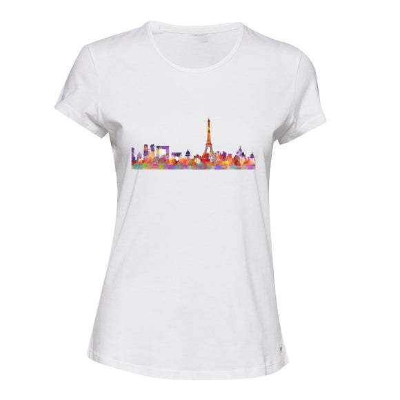 Paris City France Eiffel Tower Painting Art White Ladies Women T Shirt Tee Top