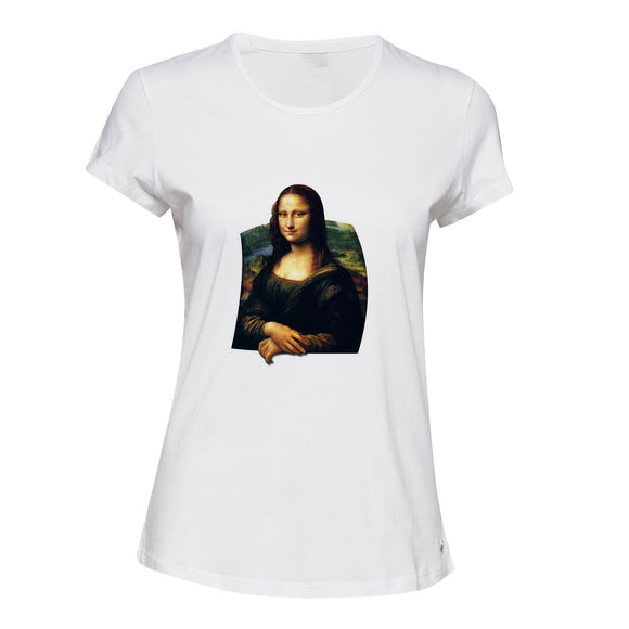 Mona Lisa Portrait Painting Leonardo da Vinci White Ladies Women T Shirt Tee Top