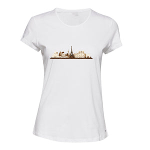 Paris City France Eiffel Tower Painting Art White Ladies Women T Shirt Tee Top