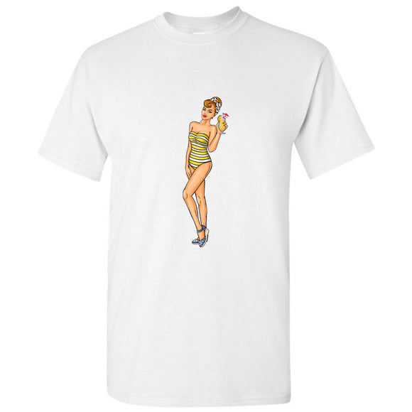 Bikini Retro Style Girl Cartoon Pop Art White Men T Shirt Tee Top