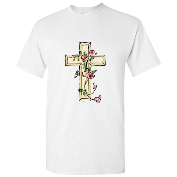 Jesus Cross Good Friday Rose Christian White Men T Shirt Tee Top
