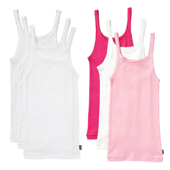 6 Pack Bonds Teena Singlet Girls Kids White Pink Comfy Cotton Tank Top Bulk