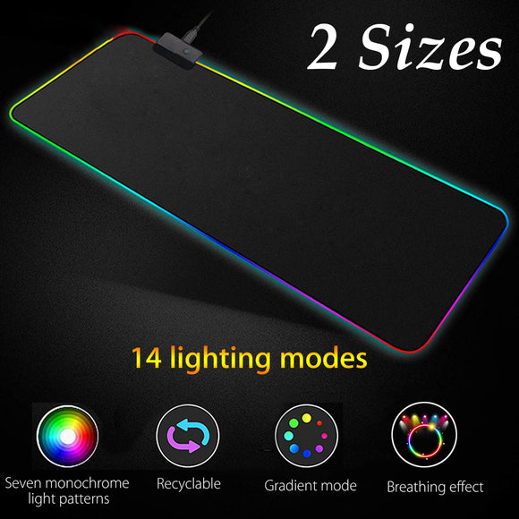 RGB LED USB Colourful Backlit Thick Anti-slip Rubber Gaming Desk Mat Mouse Pad