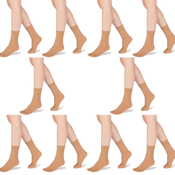 10x Sheer Relief Women Cotton Blend Anklet Tight Stockings Socks Beige Bulk