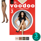 Voodoo 3 Pack Shine Sheer To Waist 15 Denier Women Stockings Pantyhose Tights H30491