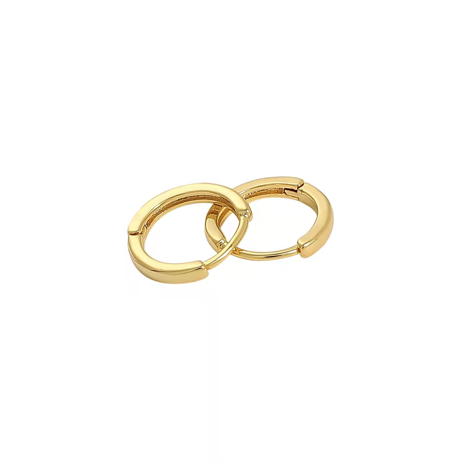 18k Solid Yellow Gold Plated Classic Hoop Ring Huggie Earrings Sleeper Ear Piercing Non - Foto 1