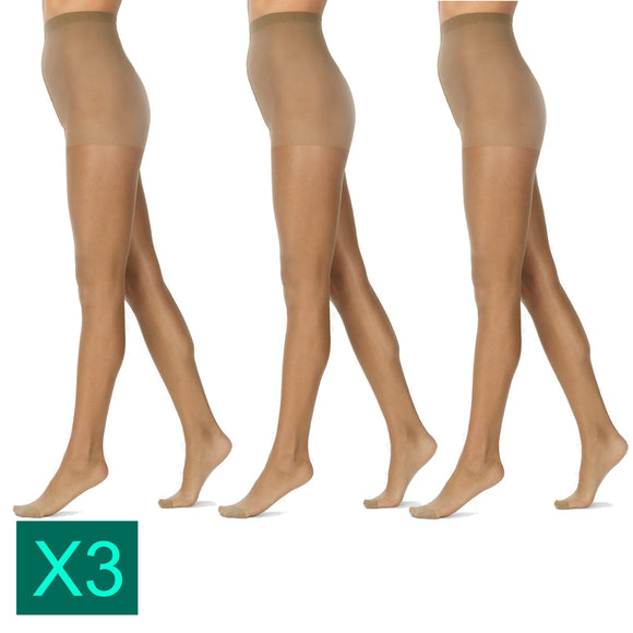 Voodoo 3 Pairs Pack Shine Comfort 15 Denier Women Stockings Brief Pantyhose Tights Jabou H30475