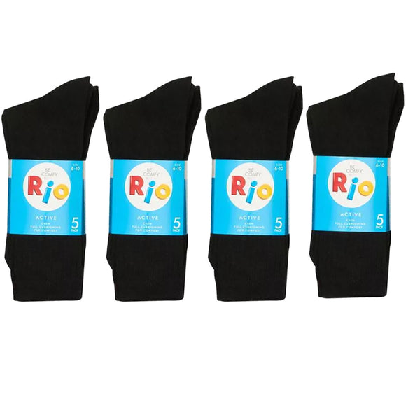 20 Pair Rio Active Crew Cotton Mens Cushion Sports Black Comfy Socks Bulk S7266