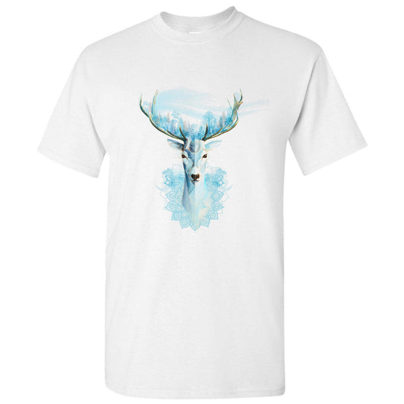 Blue Snow Deer Reindeer Moose Forrest Art White Men T Shirt Tee Top