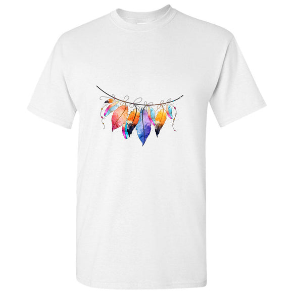Boho Style Abstract Colourful Leaf Leaves White Men T Shirt Tee Top