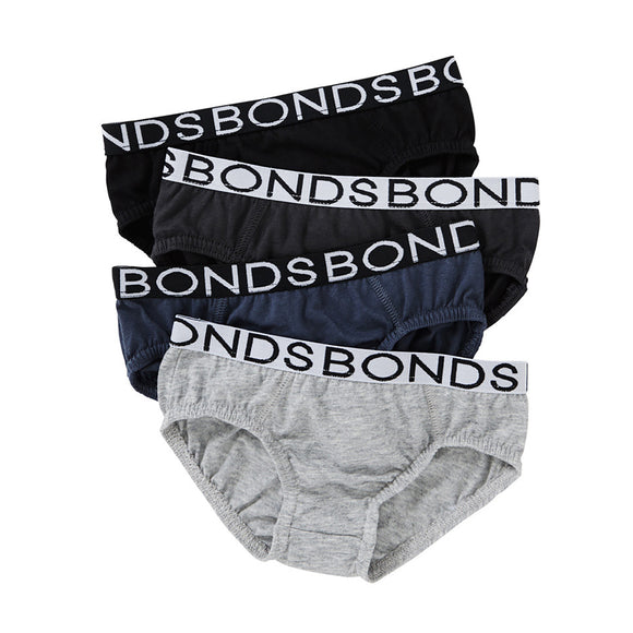 4 Pack Bonds Boys Male Kids Plain Undies Underwear Brief Jock UZW14A