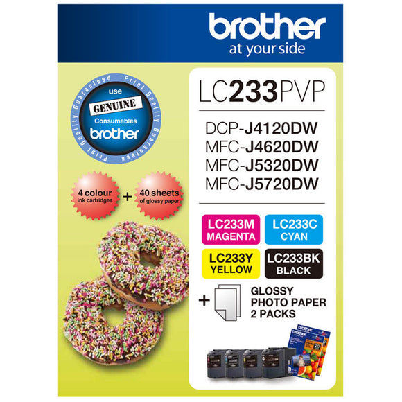 Brother 4 Colours Value Pack Ink Cartridge LC233PVP + 40 PHOTO PAPER