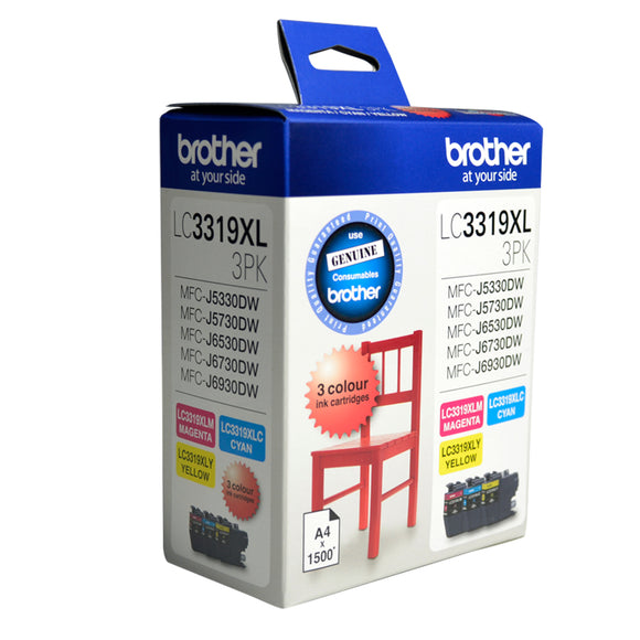 GENUINE Original Brother LC3319XL 3 Colours Ink Cartridge Toner LC-3319XL-3PK