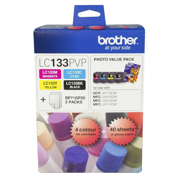 GENUINE Original Brother LC133 Ink Cartridge 4 colours PHOTO VALUE PACK LC133PVP