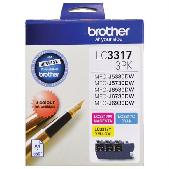 Brother LC3317 Value 3 Pack Cyan Magenta Yellow Ink Cartridge LC-3317-3PK