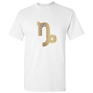 Capricorn Zodiac Symbol Gold Sign Luxury Diamond White Men T Shirt Tee