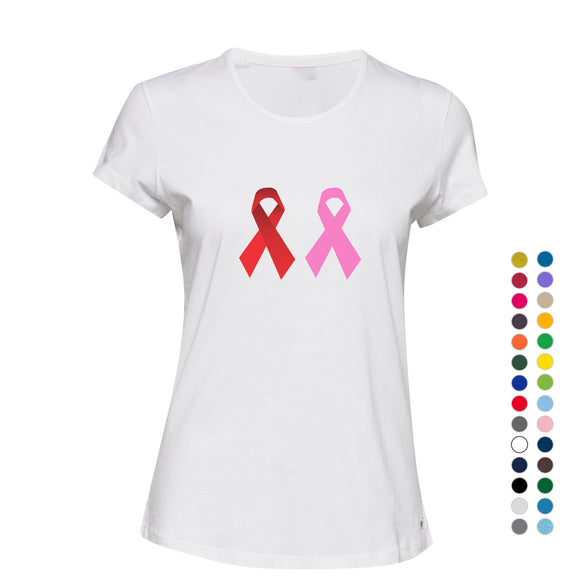 Breast Cancer HIV/AIDS Awareness Red Pink Ribbon Ladies Women T Shirt Tee Top