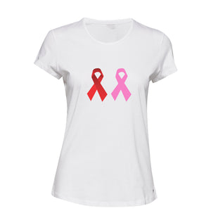 Breast Cancer HIV/AIDS Awareness Red Pink Ribbon Ladies Women T Shirt Tee Top