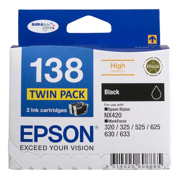 GENUINE Epson 138 Black TWIN PACK Ink Cartridge Toner T138194 Stylus WorkForce