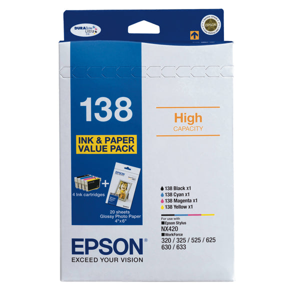 GENUINE Original Epson 138 4 Colour Ink & Paper Value Pack Cartridge T138695