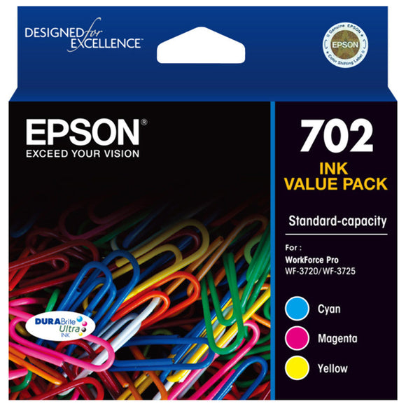 GENUINE Epson 702 3 colours Ink Cartridge Value Pack WF-3720 WF-3725 T344592
