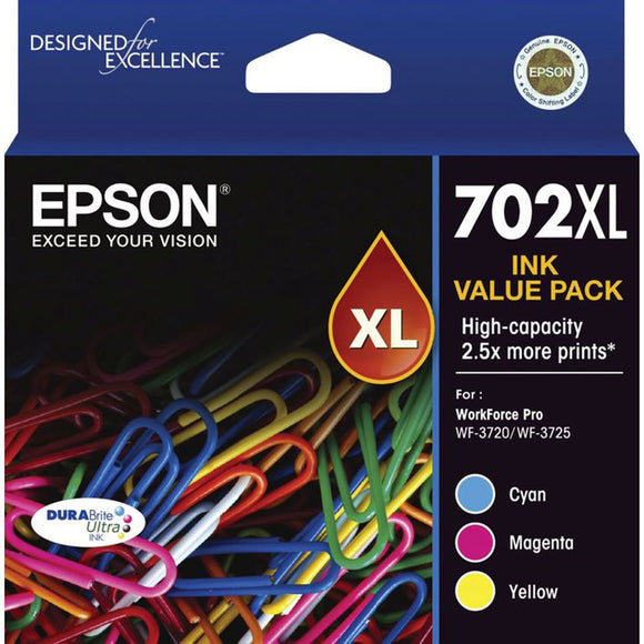 GENUINE Epson 702XL 3 Colour Value Pack Ink Cartridge WF-3720 WF-3725 T345592