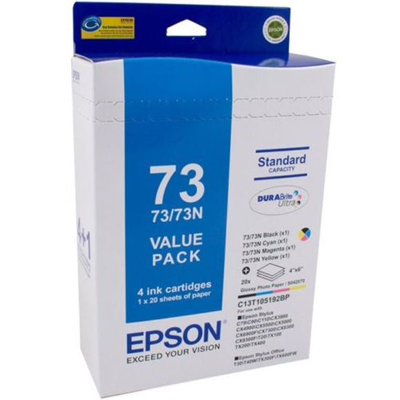 GENUINE Epson Stylus Office 73 73N 4 COLOUR Value Pack Ink Cartridge T105192BP