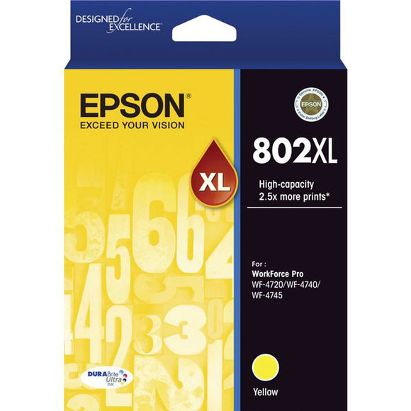 GENUINE Original Epson 802XL Yellow High Capacity Ink Cartridge Toner T356492