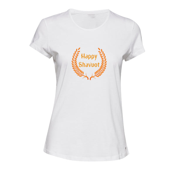 Jewish Happy Shavuot Festival White Female Ladies Women T Shirt Tee Top