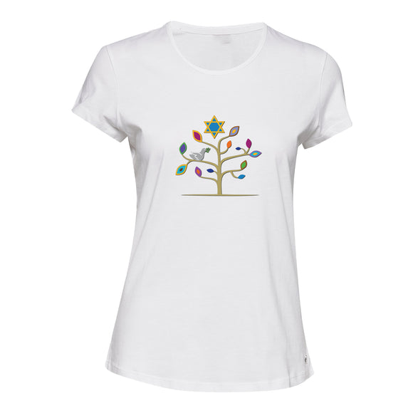 Traditional Jewish Happy Passover Tree White Ladies Women T Shirt Tee Top Female