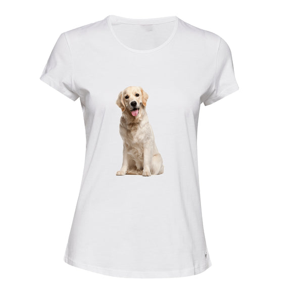 Cute Gold Labrador Retriever Puppy Pet Dog White Ladies Women T Shirt Tee Top