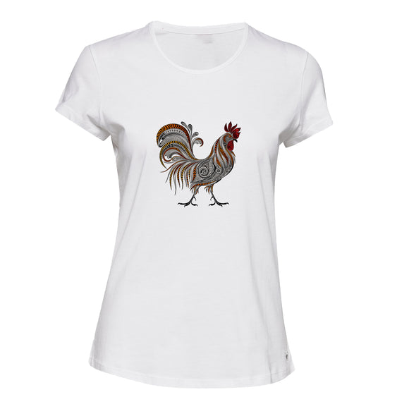 Rooster Chicken Cock Chinese Zodiac White Female Ladies Women T Shirt Tee Top