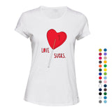 Love Sucks Red Lolly Pop Stick Candy Funny Novelty Ladies Women T Shirt Tee Top