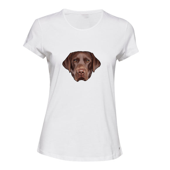 Brown Cute Labrador Dog Head White Female Ladies Women T Shirt Tee Top